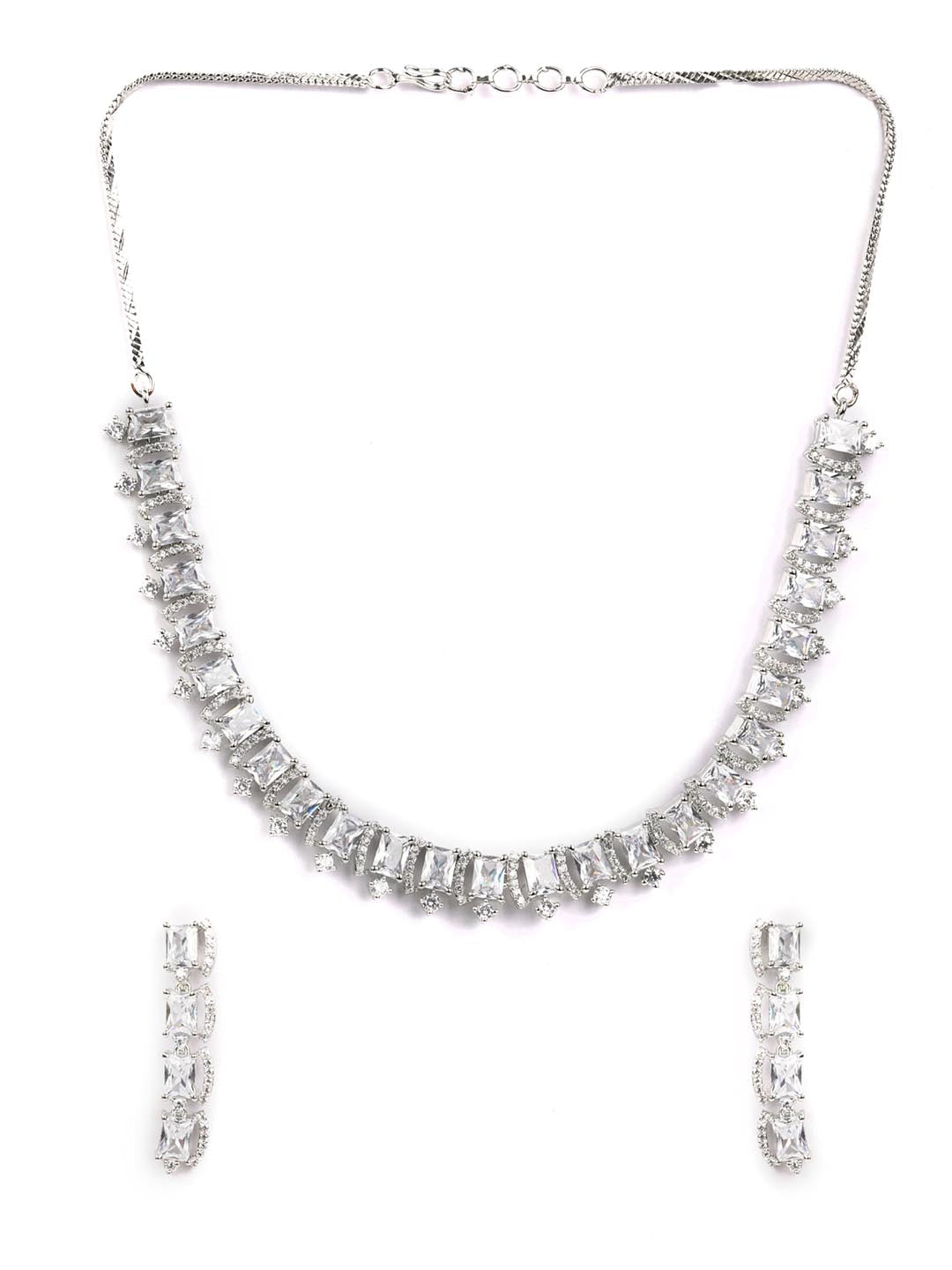 Priyaasi Women Dazzle Blocked-Silver Plated American Diamond Jewellery Set - Swadesiicart