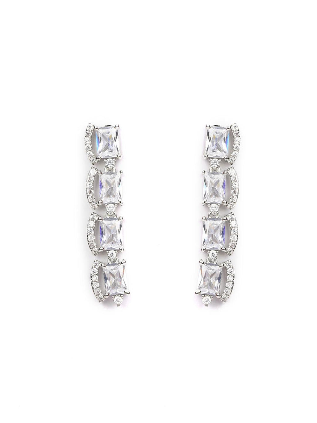 Priyaasi Women Dazzle Blocked-Silver Plated American Diamond Jewellery Set - Swadesiicart