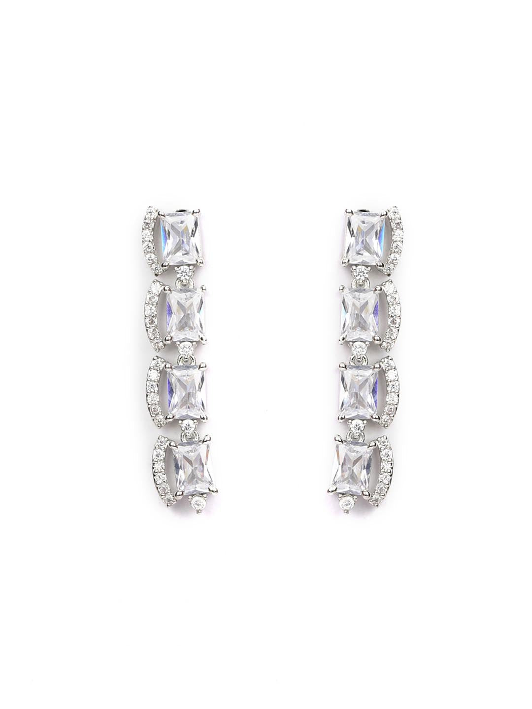 Priyaasi Women Dazzle Blocked-Silver Plated American Diamond Jewellery Set - Swadesiicart