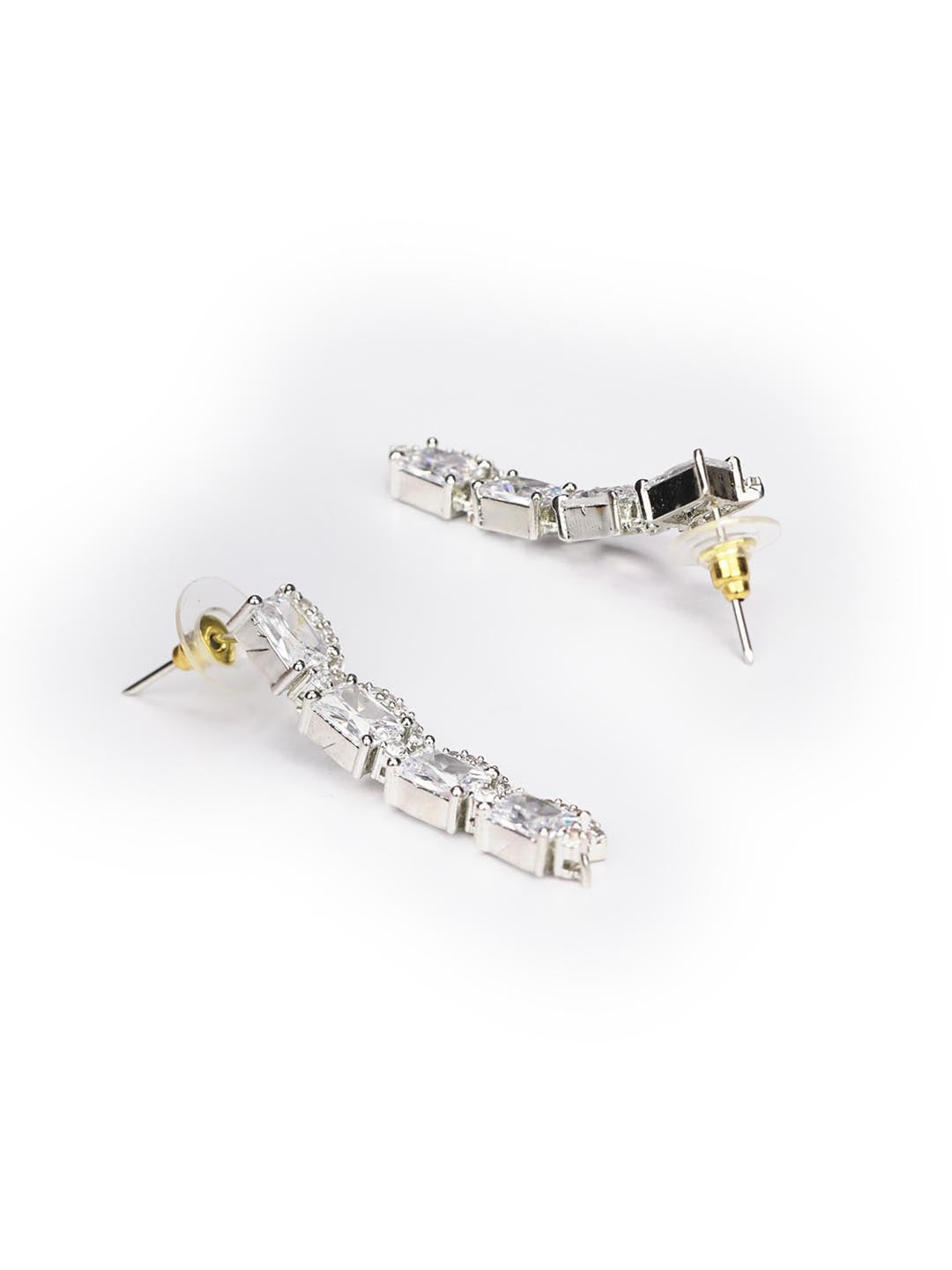 Priyaasi Women Dazzle Blocked-Silver Plated American Diamond Jewellery Set - Swadesiicart