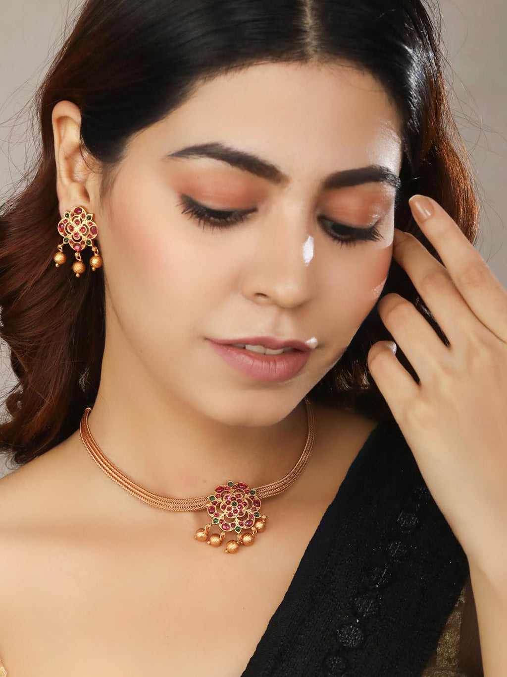 Priyaasi Women Kemp Stones Gold-Polished Floral Jewellery Set - Swadesiicart