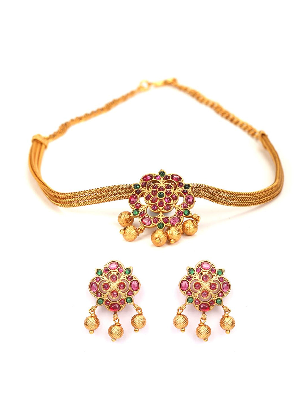Priyaasi Women Kemp Stones Gold-Polished Floral Jewellery Set - Noz2Toz