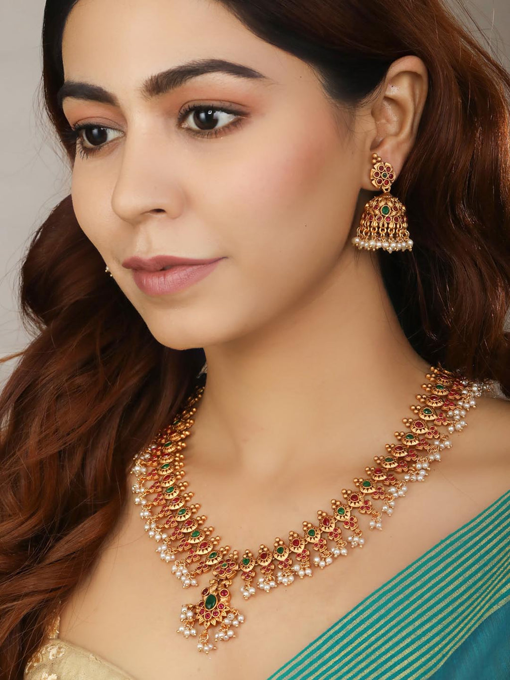 Priyaasi Women Multi-Color Kemp Stones Gold-Polished Peacock Jewellery Set - Swadesiicart
