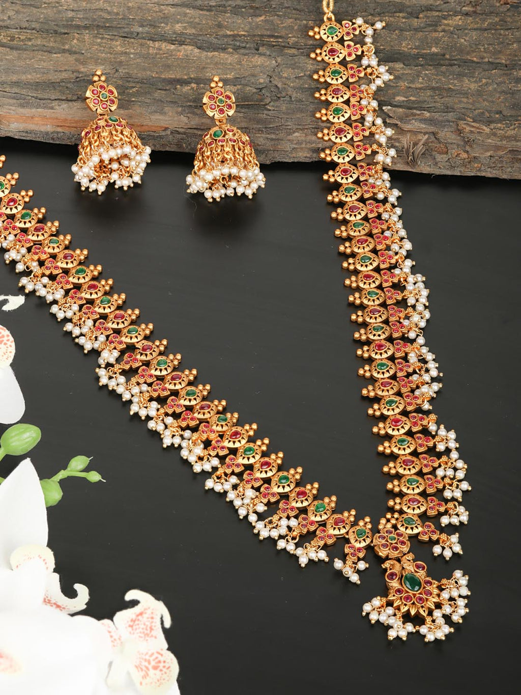 Priyaasi Women Multi-Color Kemp Stones Gold-Polished Peacock Jewellery Set - Noz2Toz