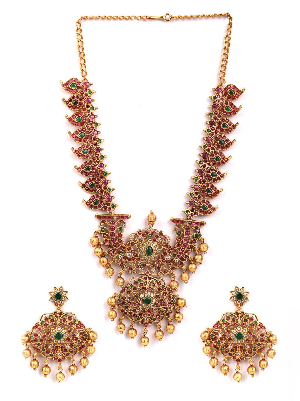 Priyaasi Women Multi-Color Kemp Stones American Diamond Gold-Polished Jewellery Set - Swadesiicart