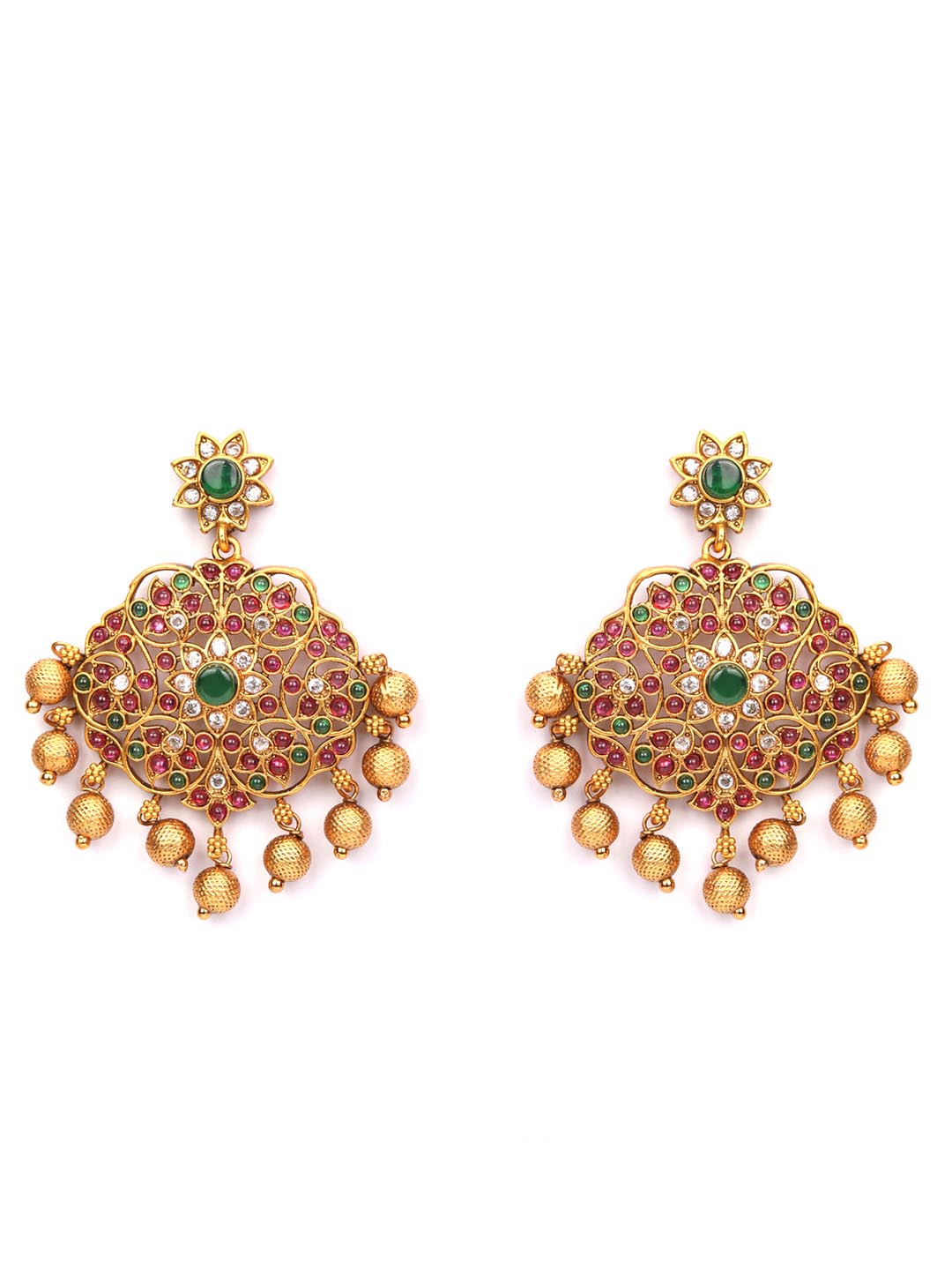 Priyaasi Women Multi-Color Kemp Stones American Diamond Gold-Polished Jewellery Set - Swadesiicart