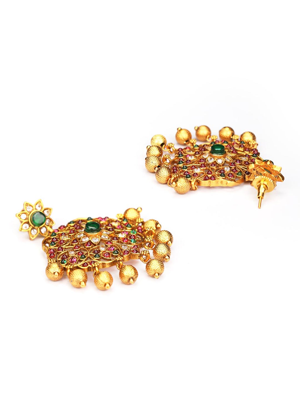 Priyaasi Women Multi-Color Kemp Stones American Diamond Gold-Polished Jewellery Set - Swadesiicart