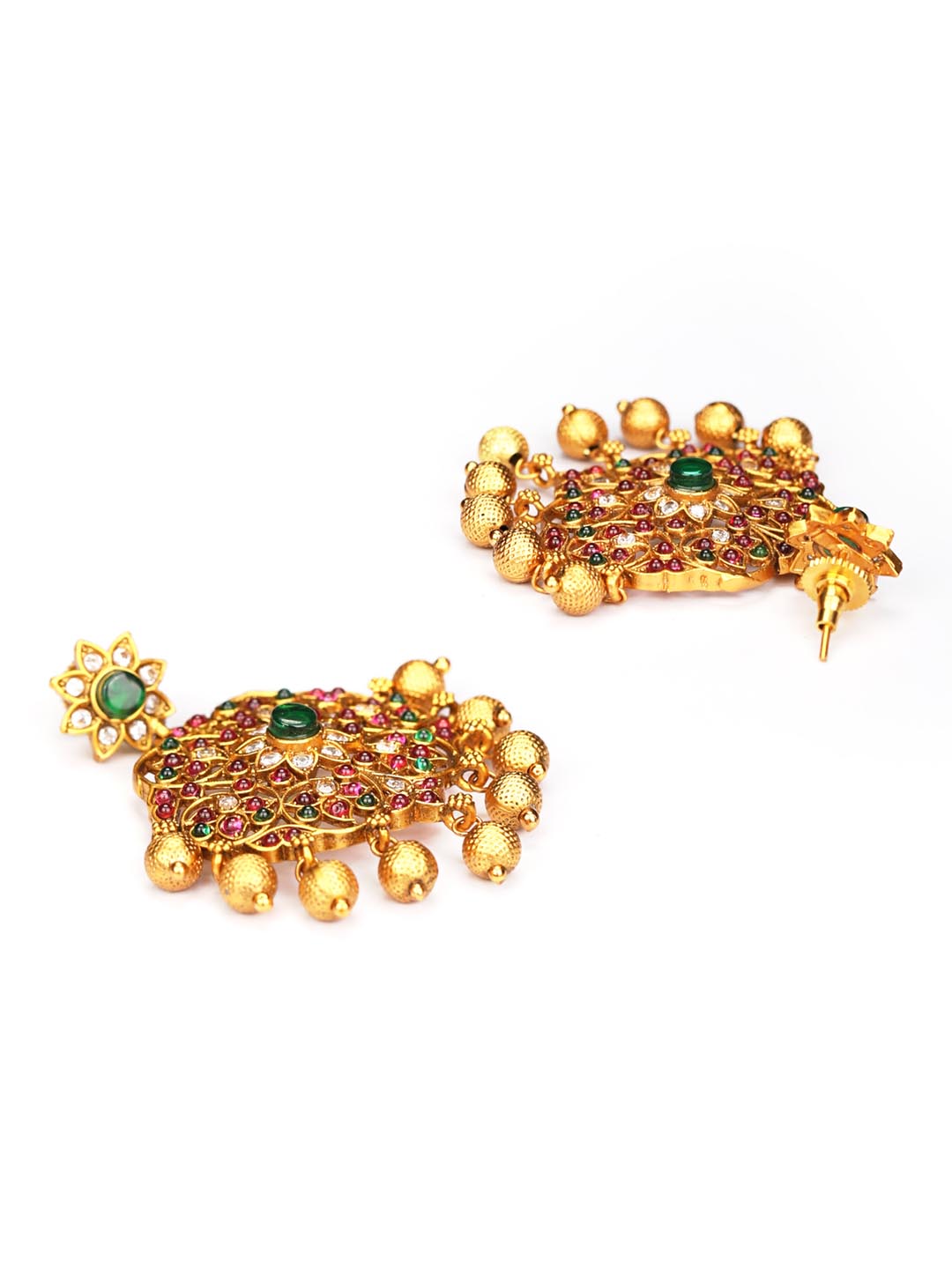 Priyaasi Women Multi-Color Kemp Stones American Diamond Gold-Polished Jewellery Set - Swadesiicart