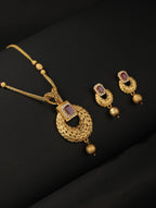 Priyaasi Women Maroon Ruby American Diamond Gold-Polished Jewellery Set - Noz2Toz