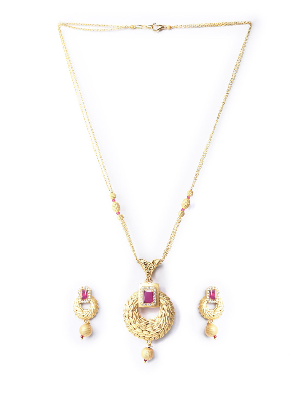 Priyaasi Women Maroon Ruby American Diamond Gold-Polished Jewellery Set - Swadesiicart