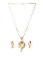 Priyaasi Women Maroon Ruby American Diamond Gold-Polished Jewellery Set - Swadesiicart
