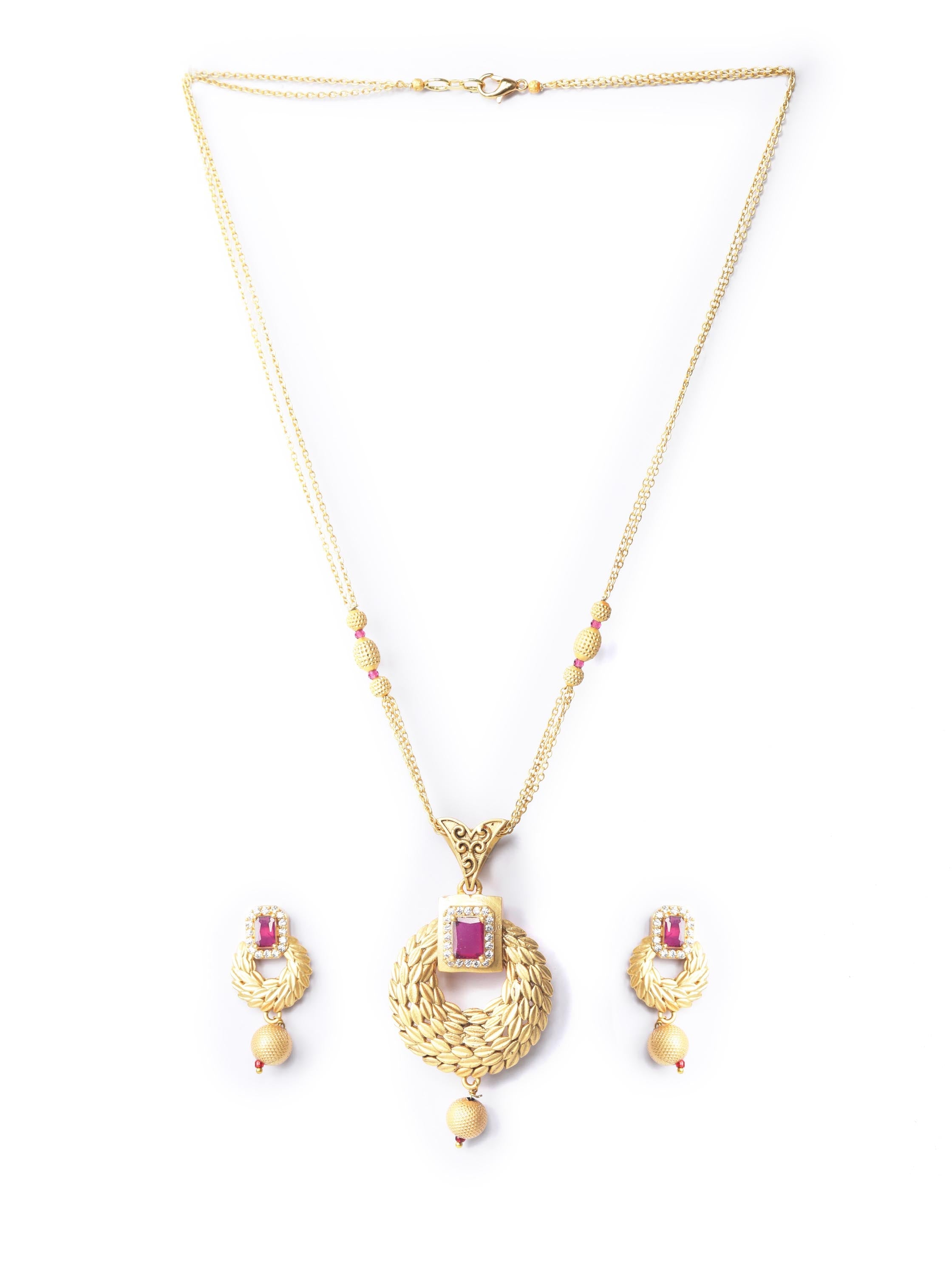 Priyaasi Women Maroon Ruby American Diamond Gold-Polished Jewellery Set - Swadesiicart