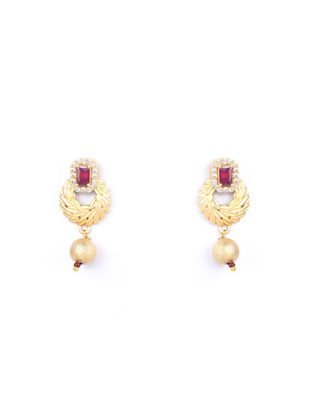Priyaasi Women Maroon Ruby American Diamond Gold-Polished Jewellery Set - Swadesiicart
