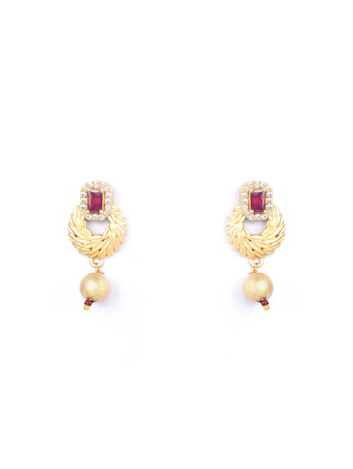 Priyaasi Women Maroon Ruby American Diamond Gold-Polished Jewellery Set - Swadesiicart