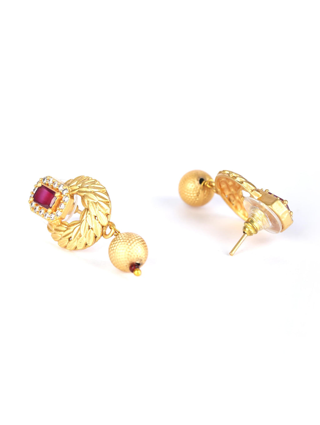 Priyaasi Women Maroon Ruby American Diamond Gold-Polished Jewellery Set - Swadesiicart