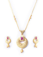 Priyaasi Women Maroon Ruby American Diamond Gold-Polished Jewellery Set - Swadesiicart
