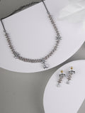 Priyaasi Women Grey American Diamond Cubic Zirconia Gun Metal Plated Jewellery Set - Noz2Toz