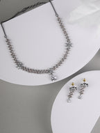 Priyaasi Women Grey American Diamond Cubic Zirconia Gun Metal Plated Jewellery Set - Noz2Toz