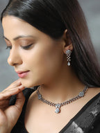 Priyaasi Women Grey American Diamond Cubic Zirconia Gun Metal Plated Jewellery Set - Swadesiicart