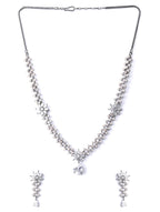 Priyaasi Women Grey American Diamond Cubic Zirconia Gun Metal Plated Jewellery Set - Swadesiicart