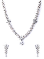 Priyaasi Women Grey American Diamond Cubic Zirconia Gun Metal Plated Jewellery Set - Swadesiicart