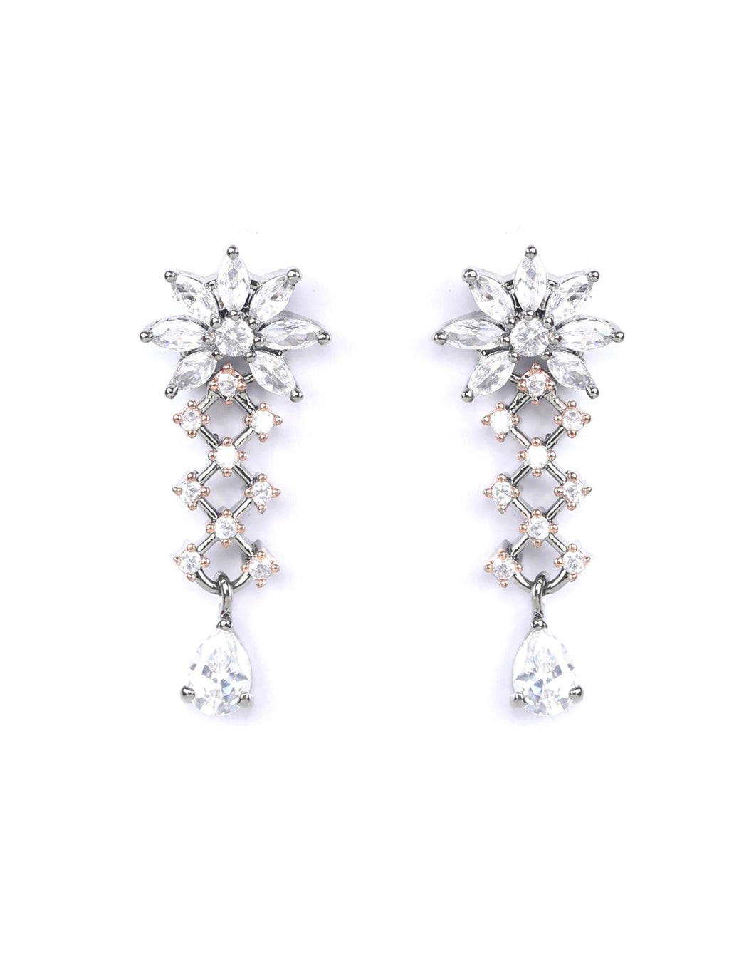 Priyaasi Women Grey American Diamond Cubic Zirconia Gun Metal Plated Jewellery Set - Swadesiicart