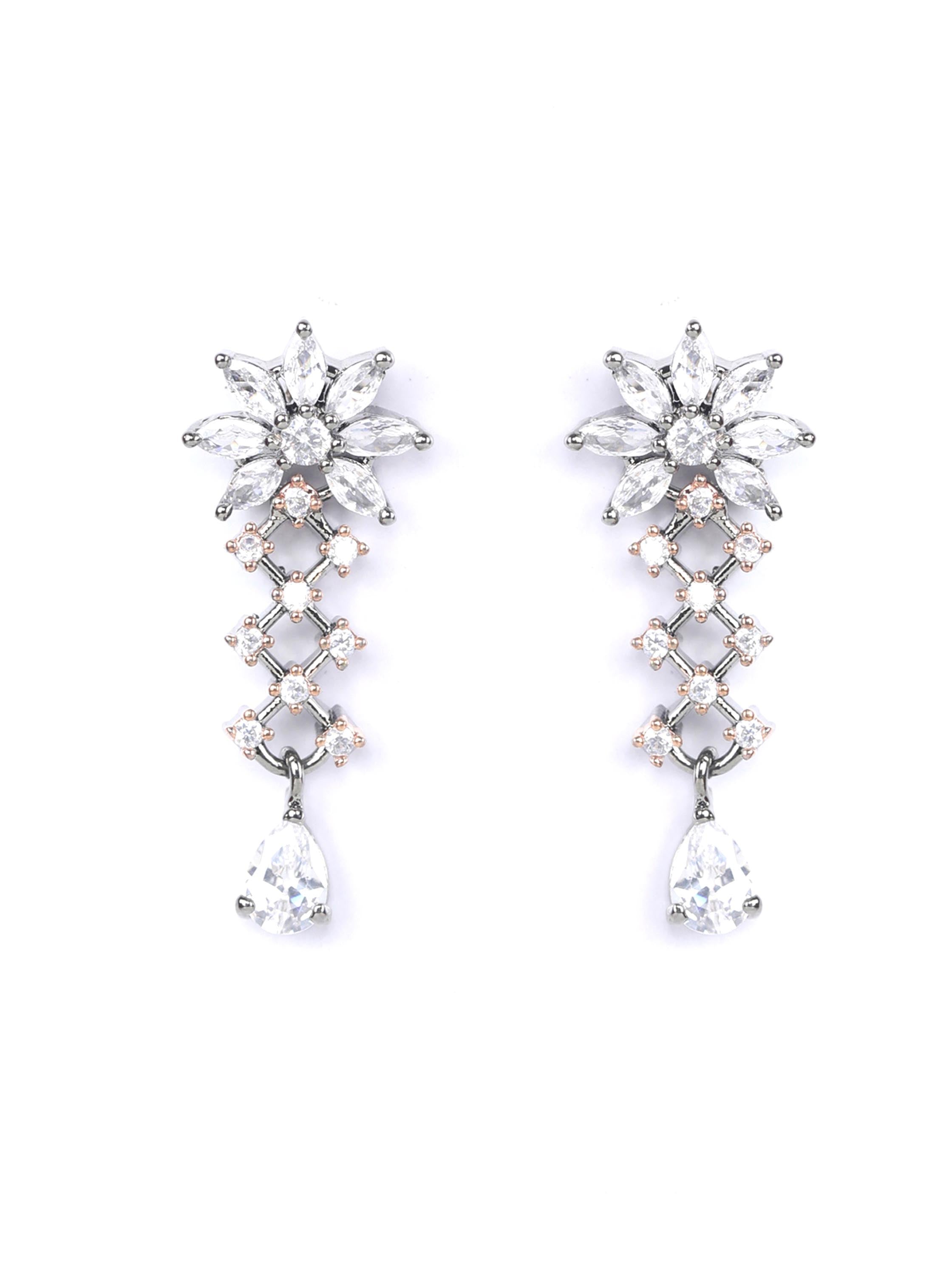 Priyaasi Women Grey American Diamond Cubic Zirconia Gun Metal Plated Jewellery Set - Swadesiicart