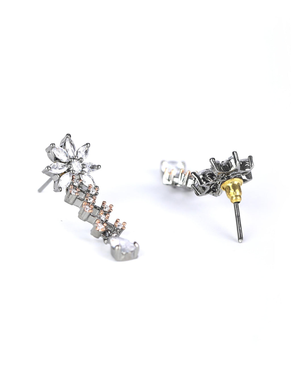 Priyaasi Women Grey American Diamond Cubic Zirconia Gun Metal Plated Jewellery Set - Swadesiicart