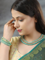 Priyaasi Women Mint Green Cubic Zirconia Stones Studded Gold-Polished Jewellery Set with Bracelet - Swadesiicart
