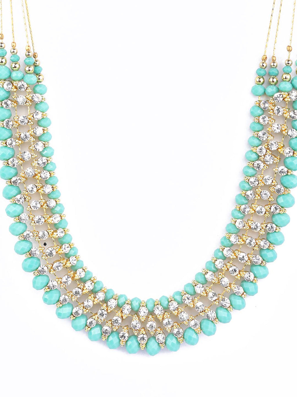 Priyaasi Women Mint Green Cubic Zirconia Stones Studded Gold-Polished Jewellery Set with Bracelet - Swadesiicart