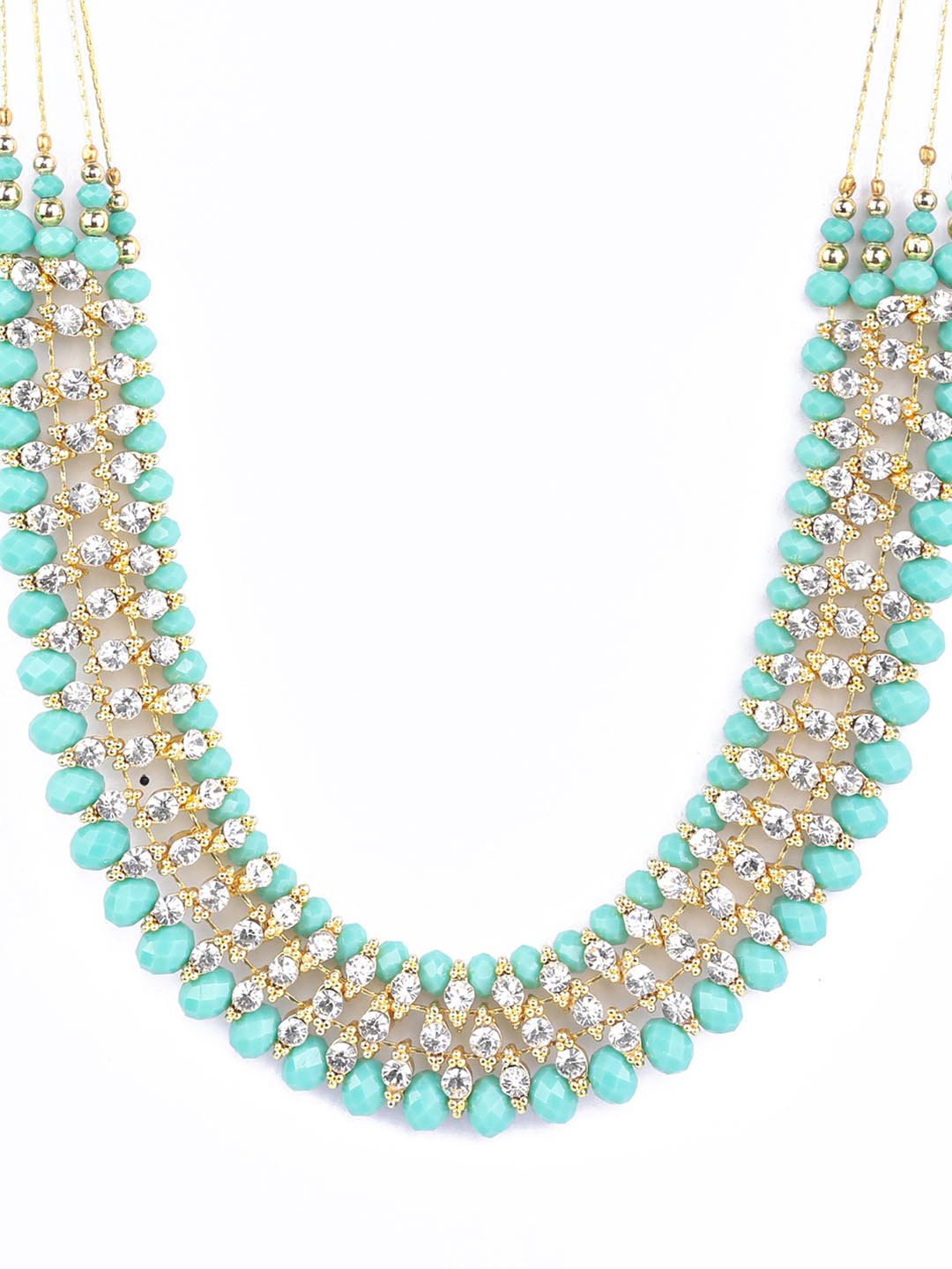 Priyaasi Women Mint Green Cubic Zirconia Stones Studded Gold-Polished Jewellery Set with Bracelet - Swadesiicart