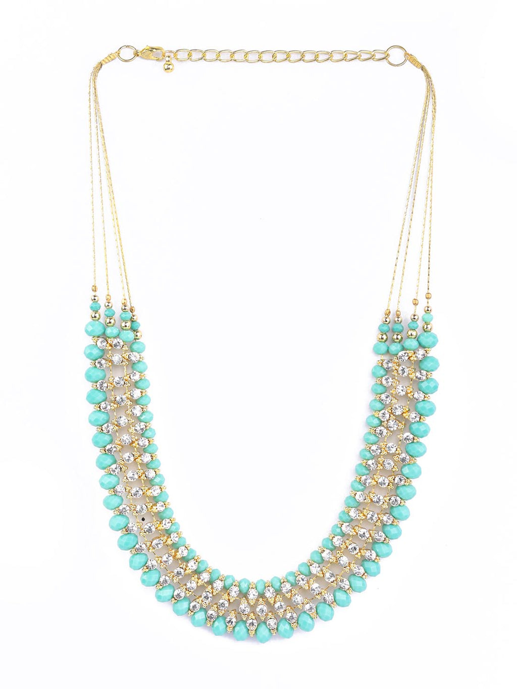 Priyaasi Women Mint Green Cubic Zirconia Stones Studded Gold-Polished Jewellery Set with Bracelet - Swadesiicart