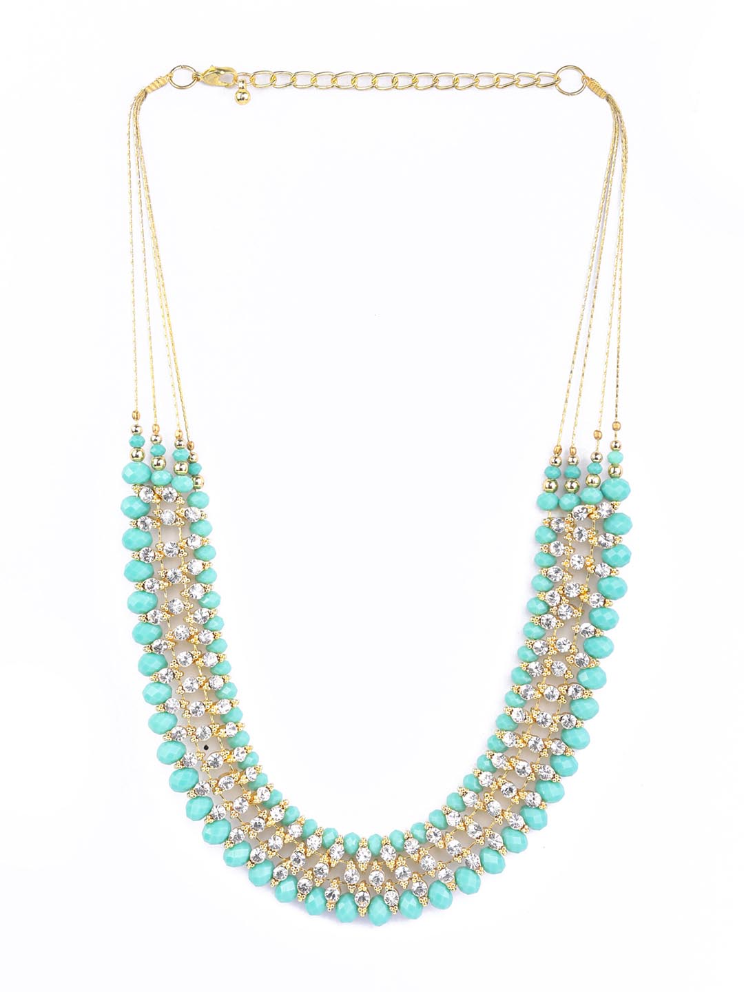 Priyaasi Women Mint Green Cubic Zirconia Stones Studded Gold-Polished Jewellery Set with Bracelet - Swadesiicart