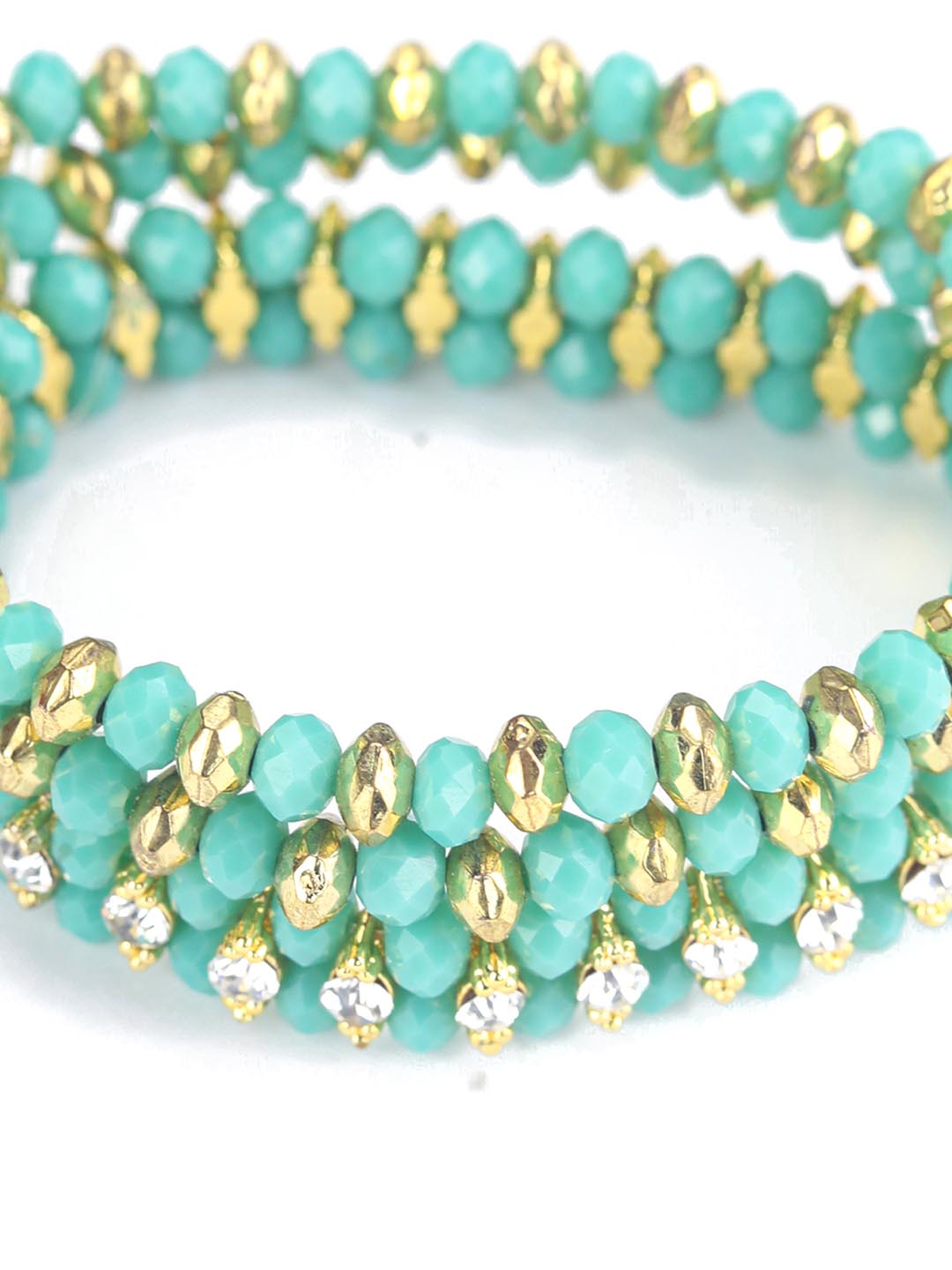 Priyaasi Women Mint Green Cubic Zirconia Stones Studded Gold-Polished Jewellery Set with Bracelet - Swadesiicart