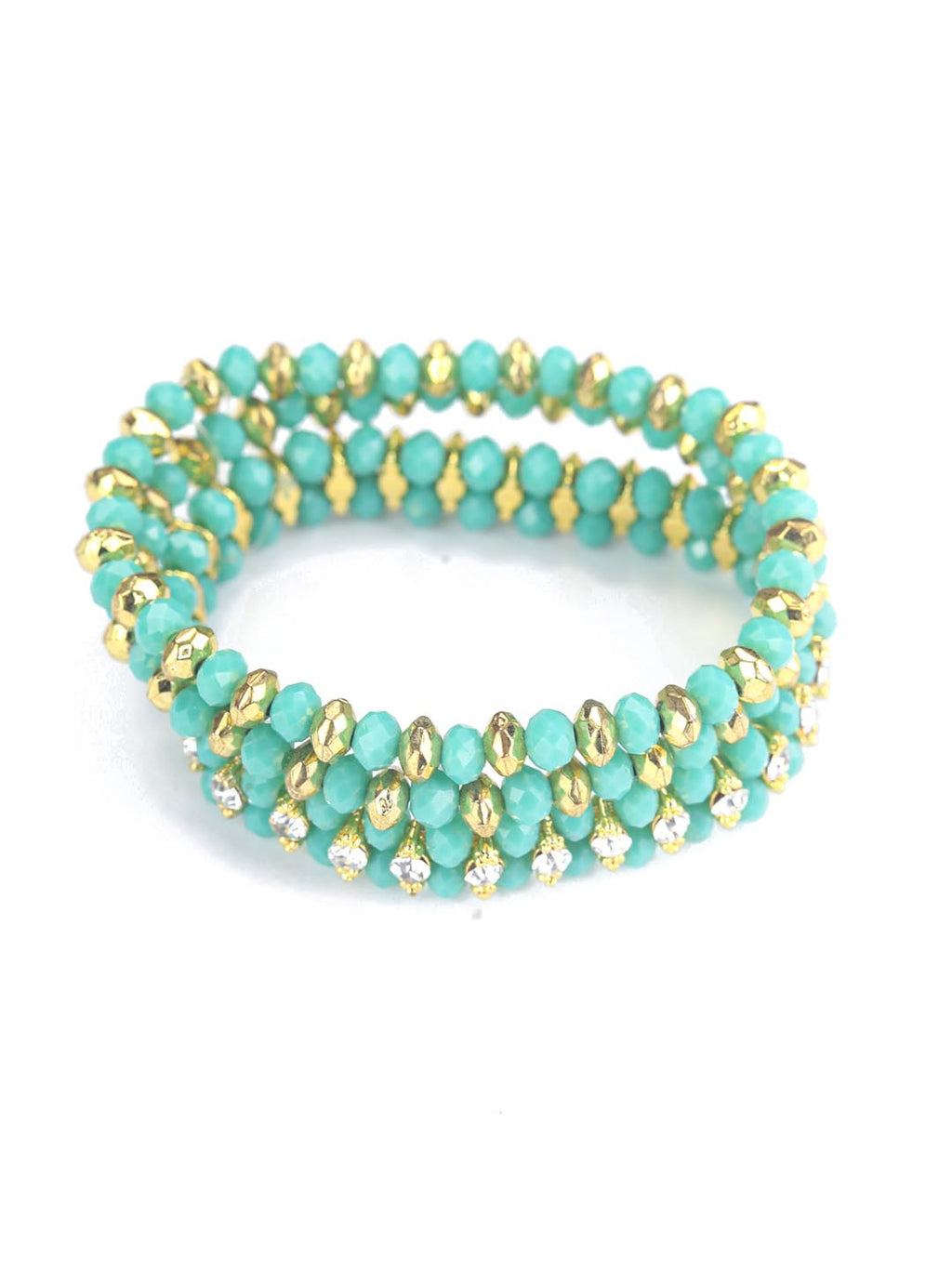 Priyaasi Women Mint Green Cubic Zirconia Stones Studded Gold-Polished Jewellery Set with Bracelet - Swadesiicart