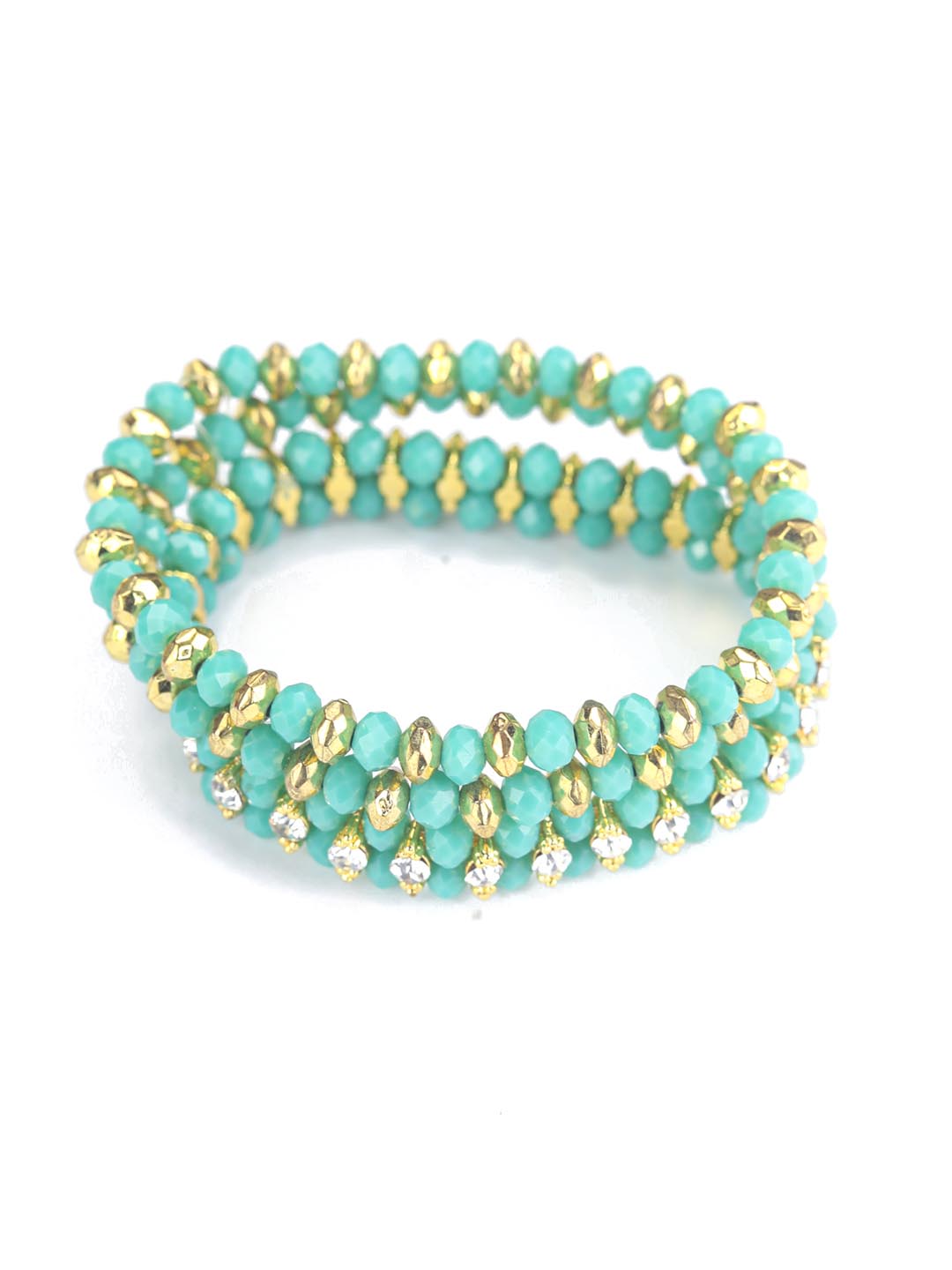 Priyaasi Women Mint Green Cubic Zirconia Stones Studded Gold-Polished Jewellery Set with Bracelet - Swadesiicart