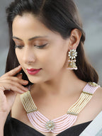Priyaasi Women Pink Kundan Gold-Polished Raani Haar Jewellery Set - Swadesiicart