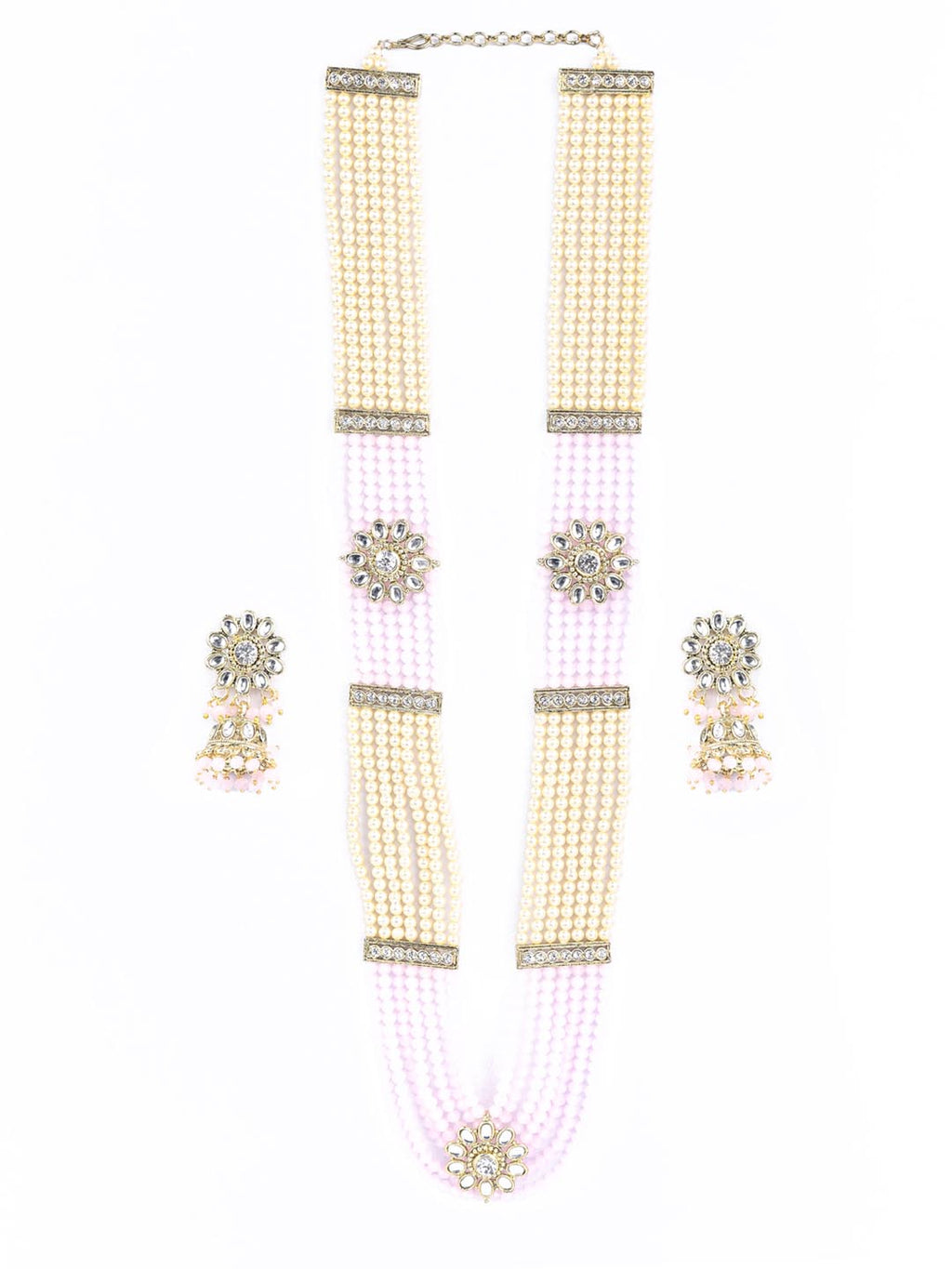 Priyaasi Women Pink Kundan Gold-Polished Raani Haar Jewellery Set - Swadesiicart