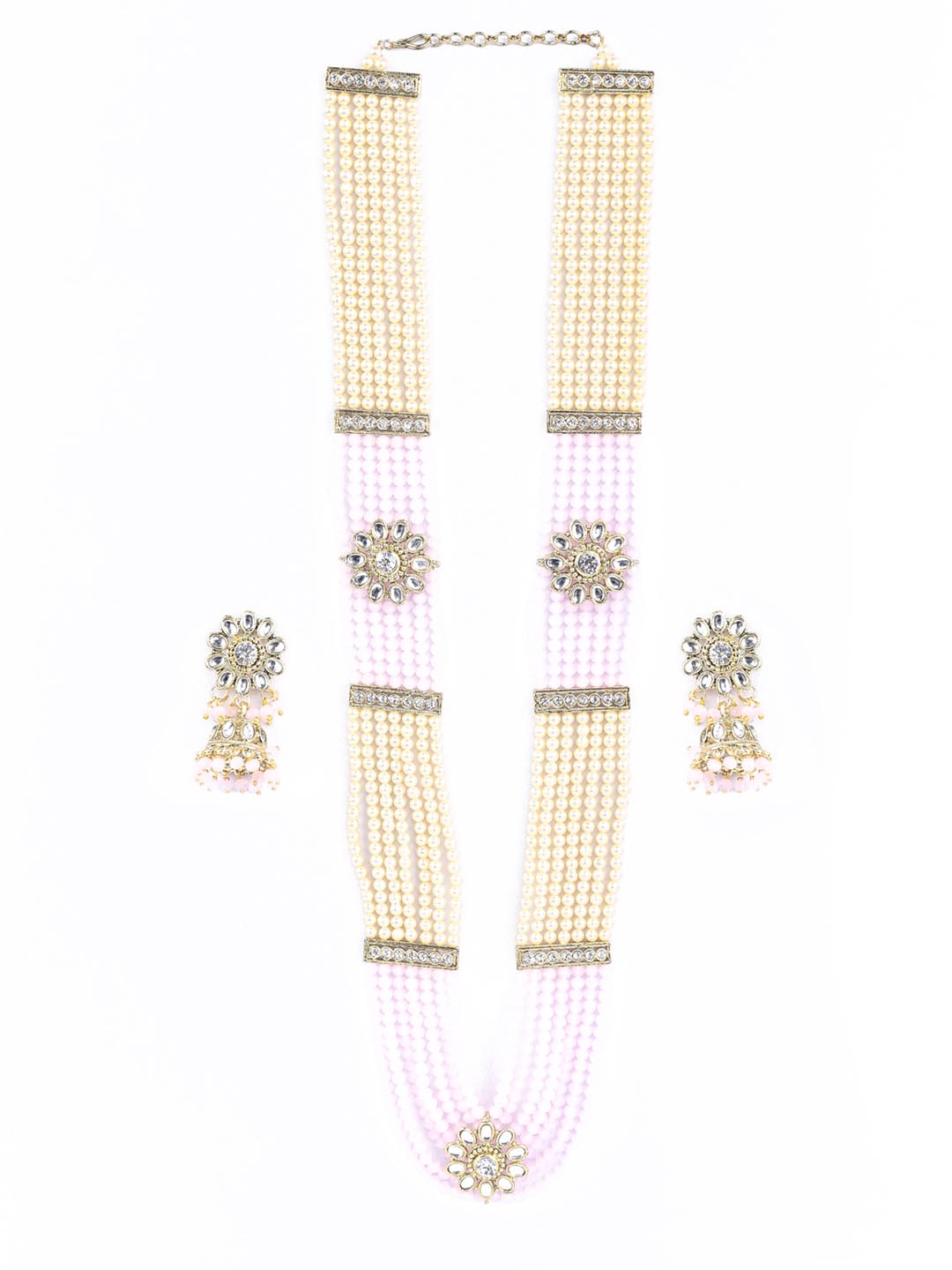 Priyaasi Women Pink Kundan Gold-Polished Raani Haar Jewellery Set - Swadesiicart