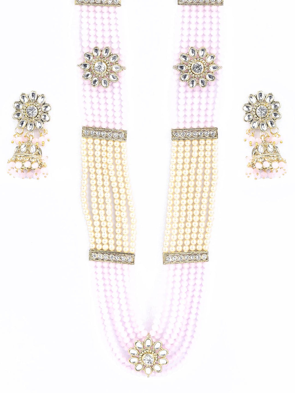 Priyaasi Women Pink Kundan Gold-Polished Raani Haar Jewellery Set - Swadesiicart