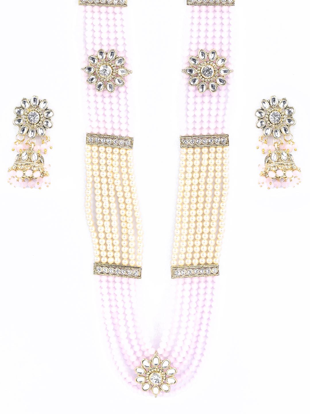 Priyaasi Women Pink Kundan Gold-Polished Raani Haar Jewellery Set - Swadesiicart