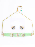 Priyaasi Women Mint Green White Kundan Gold-Polished Choket Set - Swadesiicart