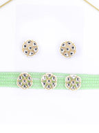 Priyaasi Women Mint Green White Kundan Gold-Polished Choket Set - Swadesiicart