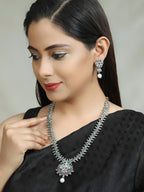 Priyaasi Women Green Ruby Emerald German Silver Plated Jewellery Set - Swadesiicart