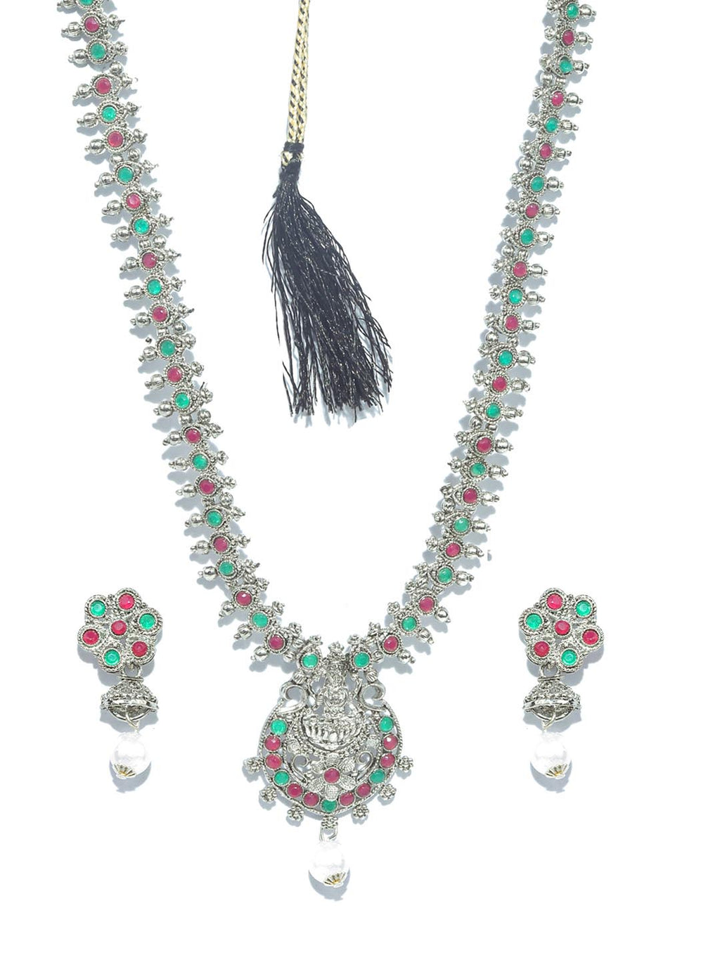 Priyaasi Women Green Ruby Emerald German Silver Plated Jewellery Set - Swadesiicart