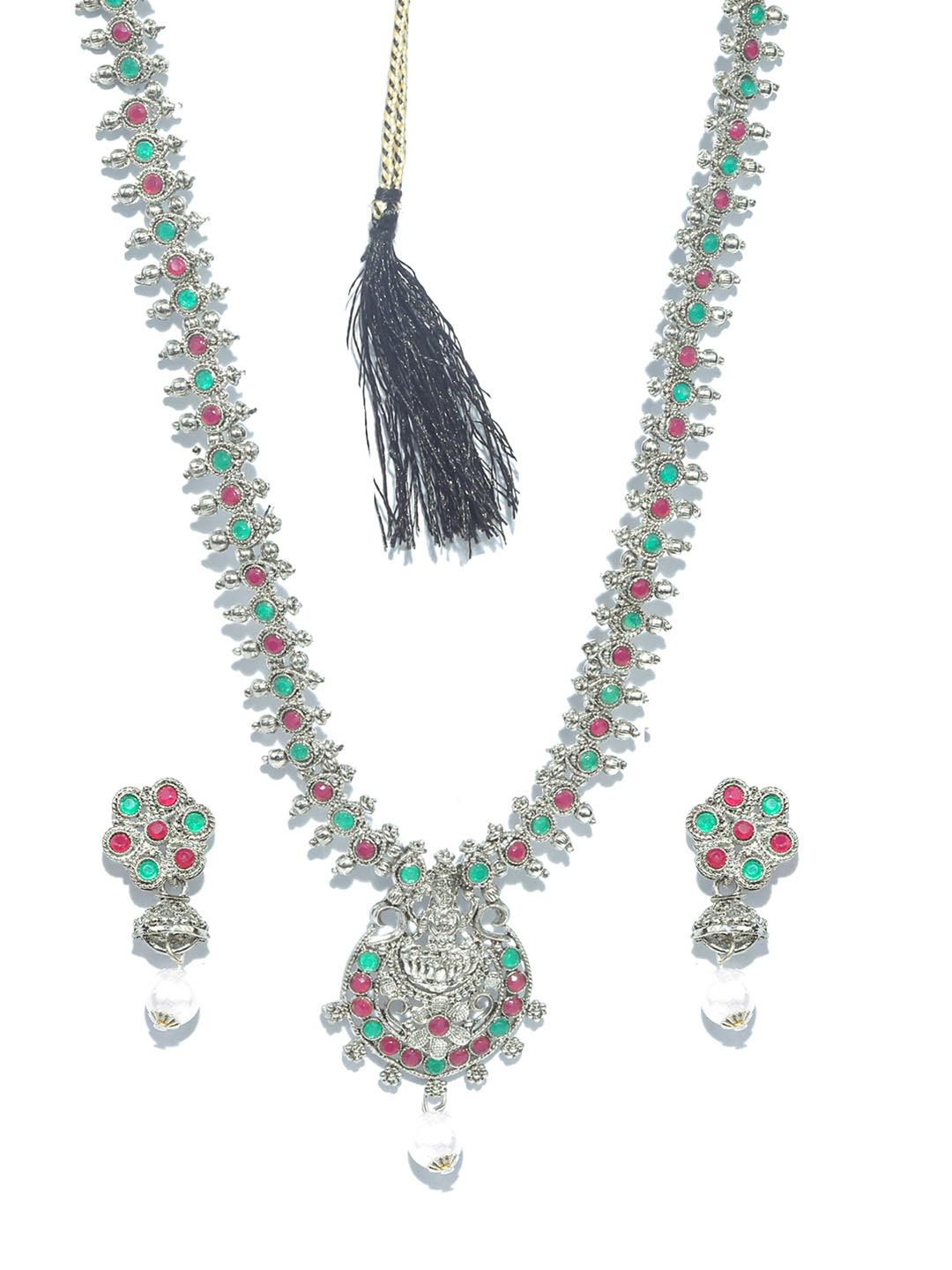 Priyaasi Women Green Ruby Emerald German Silver Plated Jewellery Set - Swadesiicart