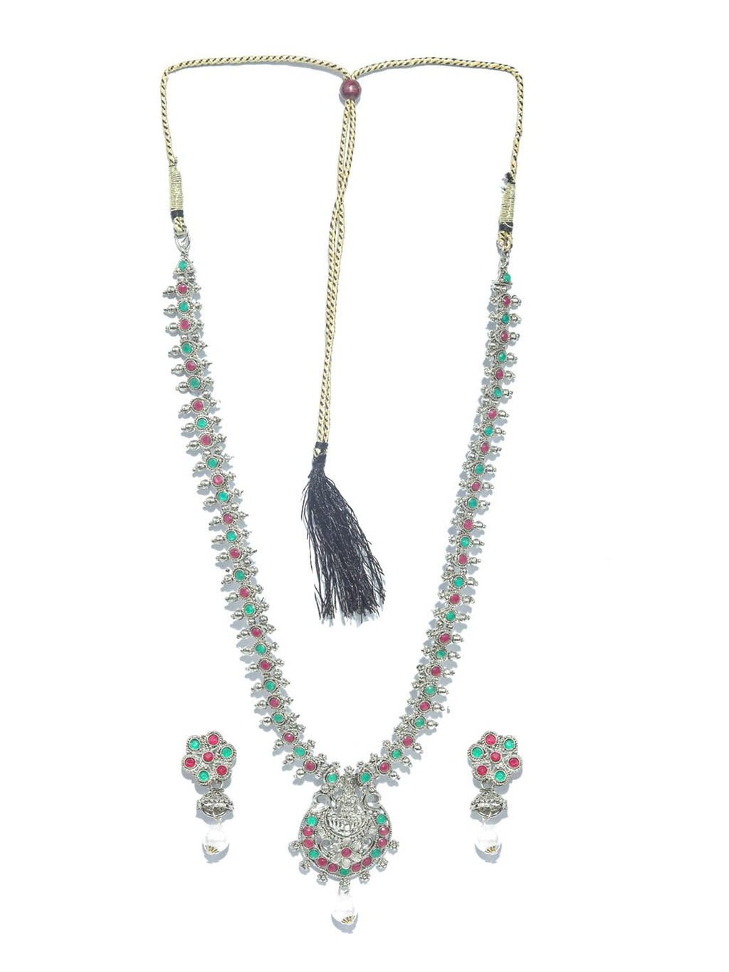Priyaasi Women Green Ruby Emerald German Silver Plated Jewellery Set - Swadesiicart