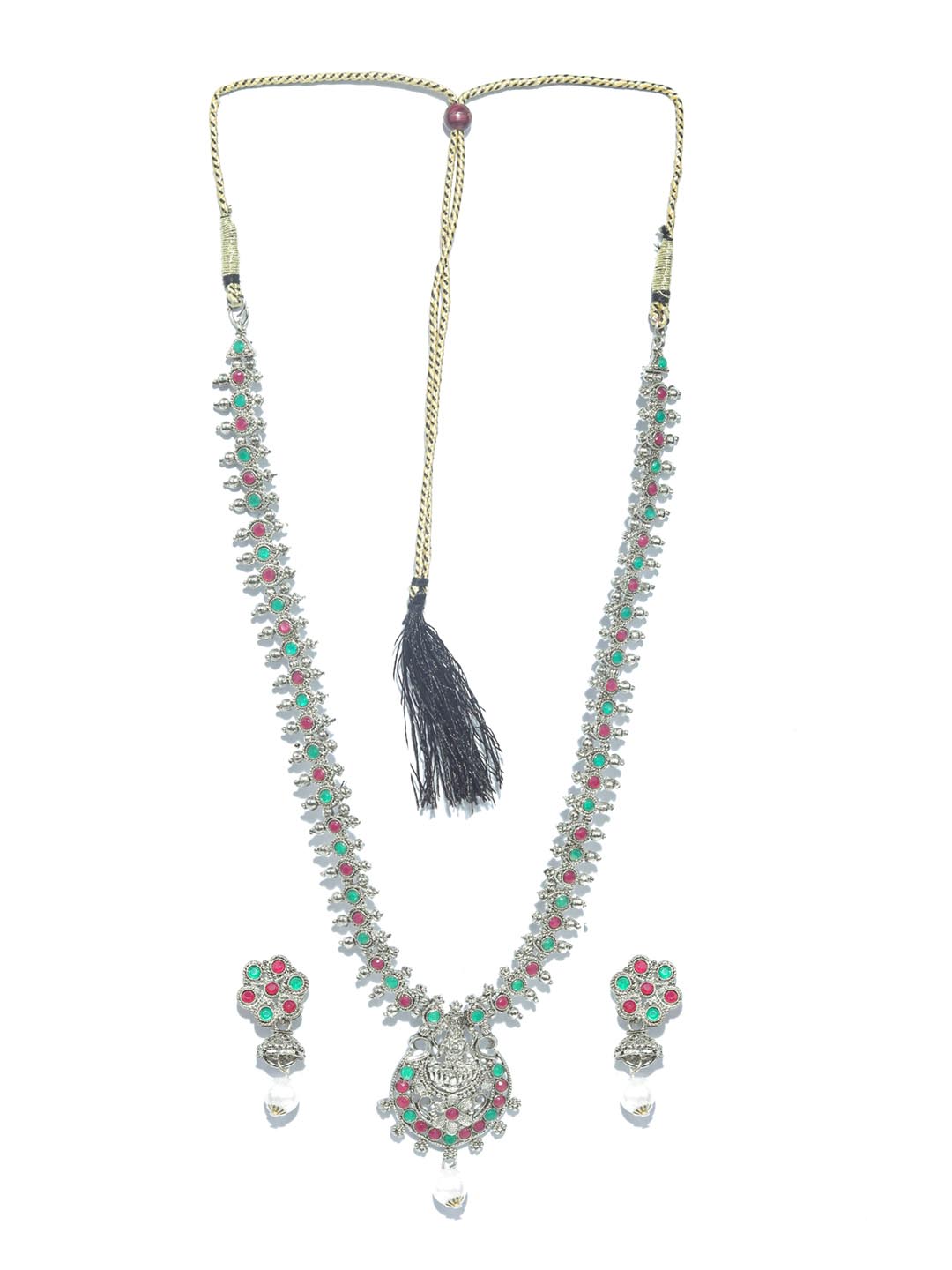 Priyaasi Women Green Ruby Emerald German Silver Plated Jewellery Set - Swadesiicart