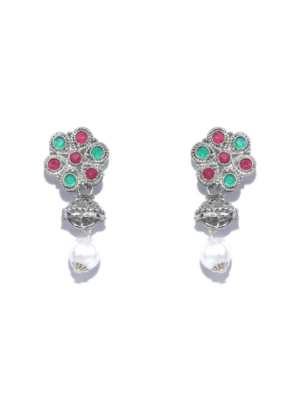 Priyaasi Women Green Ruby Emerald German Silver Plated Jewellery Set - Swadesiicart