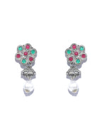 Priyaasi Women Green Ruby Emerald German Silver Plated Jewellery Set - Swadesiicart